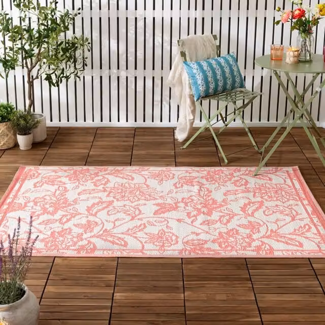 Furn Anemone Woven Jacquard Floral Outdoor Rug, Multicolour Pink, W: 120 cm, L: 180 cm