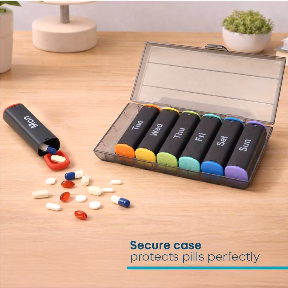 FINEWAY 7 Day AM PM Pill Organiser Storage Box in Black – 5