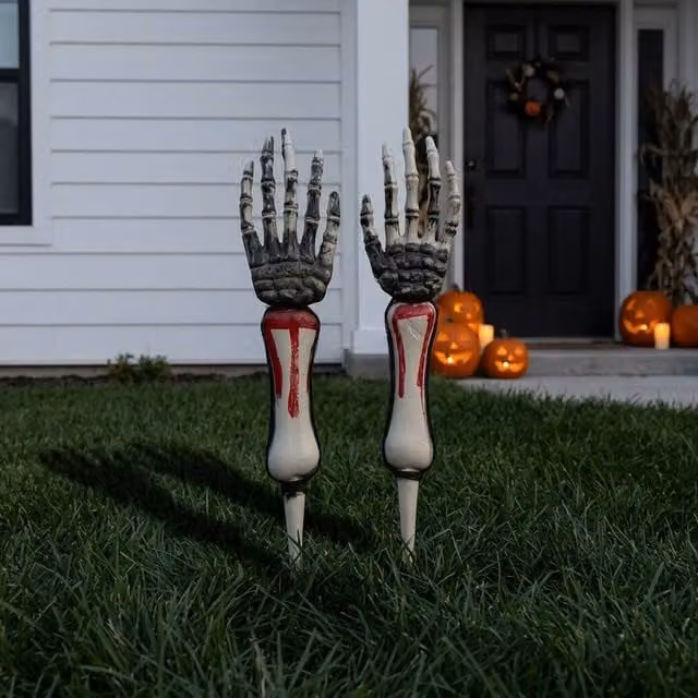 Garden Greatness Spooky Skeleton Hand Stakes in White and Multicolour, 1 Pack