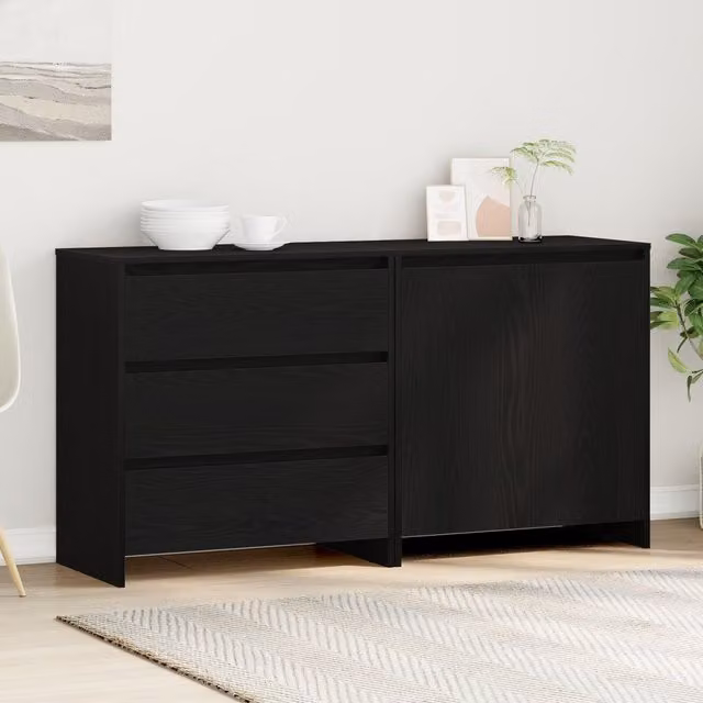 Berkfield Home 2-Piece Modern Sideboard Set in Black Oak Matt MDF