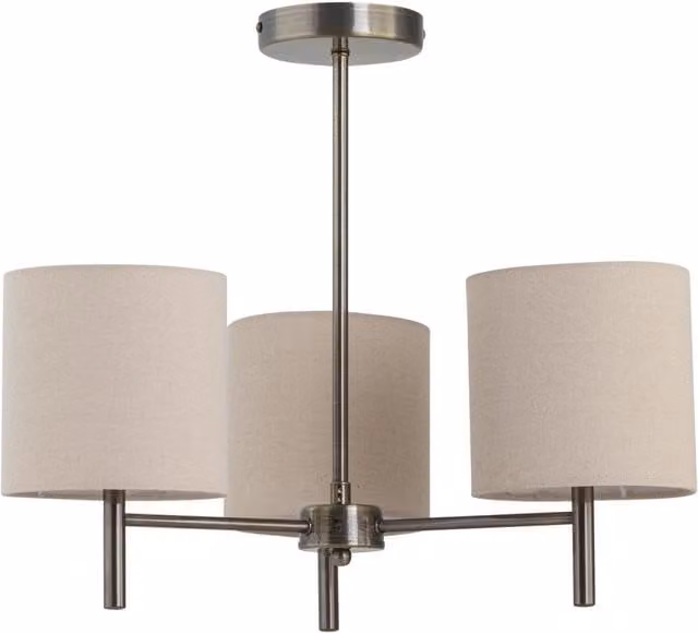 First Choice Lighting Brea 3 Light Ceiling Fitting in Antique Brass with Beige Fabric Shades