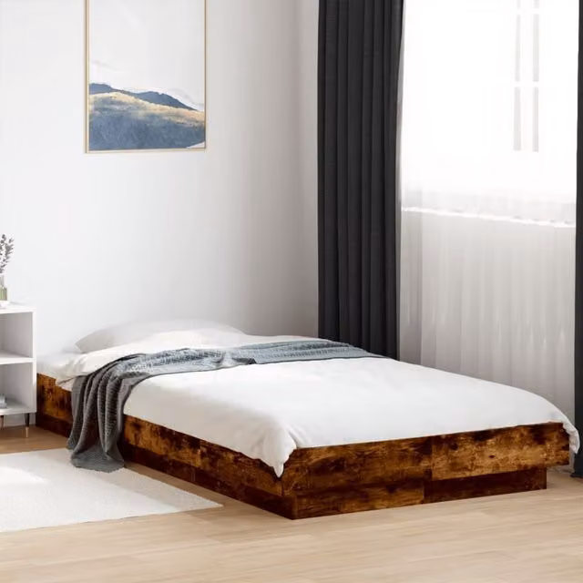 Berkfield Home Modern Bed Frame in Smoked Oak, Brown, W: 100 cm, D: 200 cm