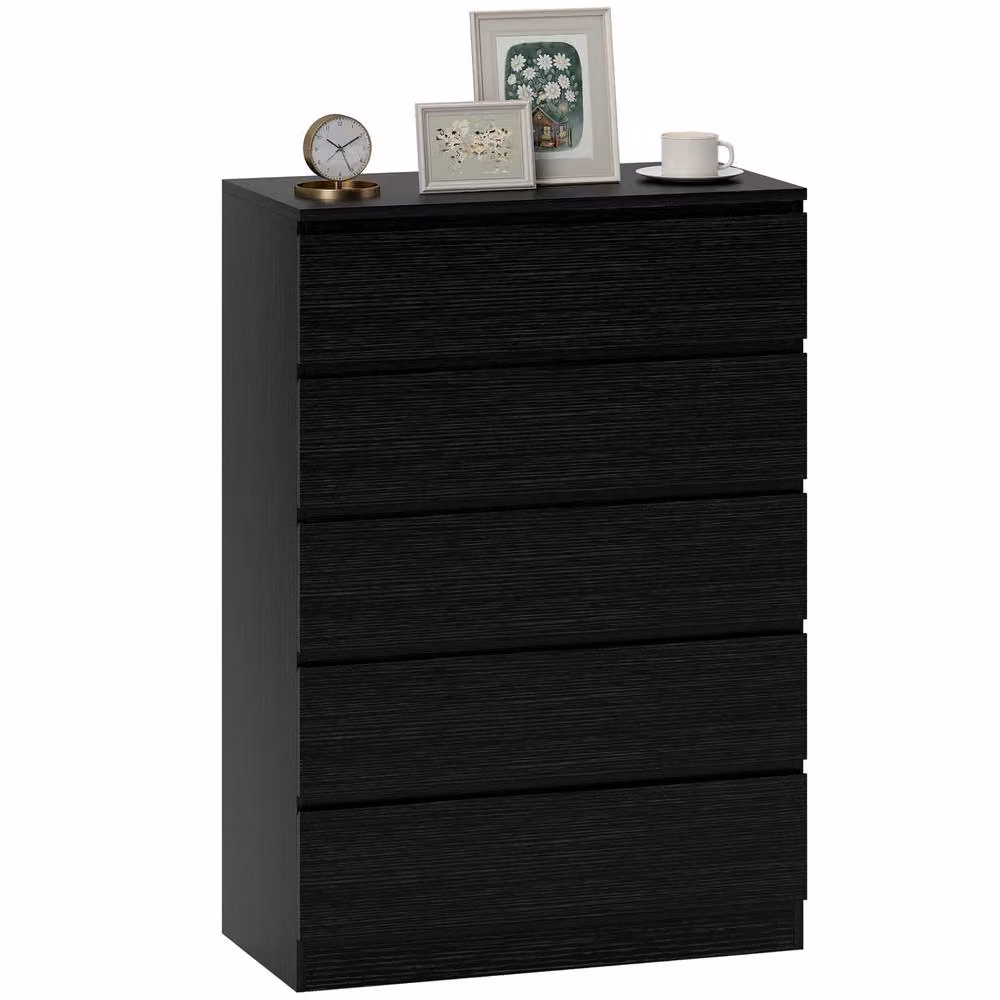 HOMCOM 5-Drawer Chest of Drawers in Black, W/D/H: 80 x 38 x 115 cm – 2