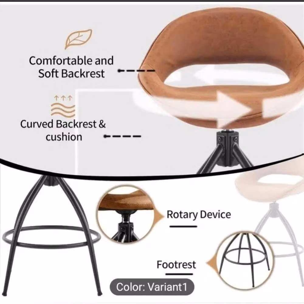 KORVIXA Set of 2 Modern 360 Degree Swivel Bar Stools in Brown Faux Leather – 3