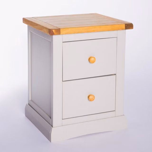 Cabinet Bits Loreo 2 Drawer Bedside Table in Light Grey with Wood Knobs