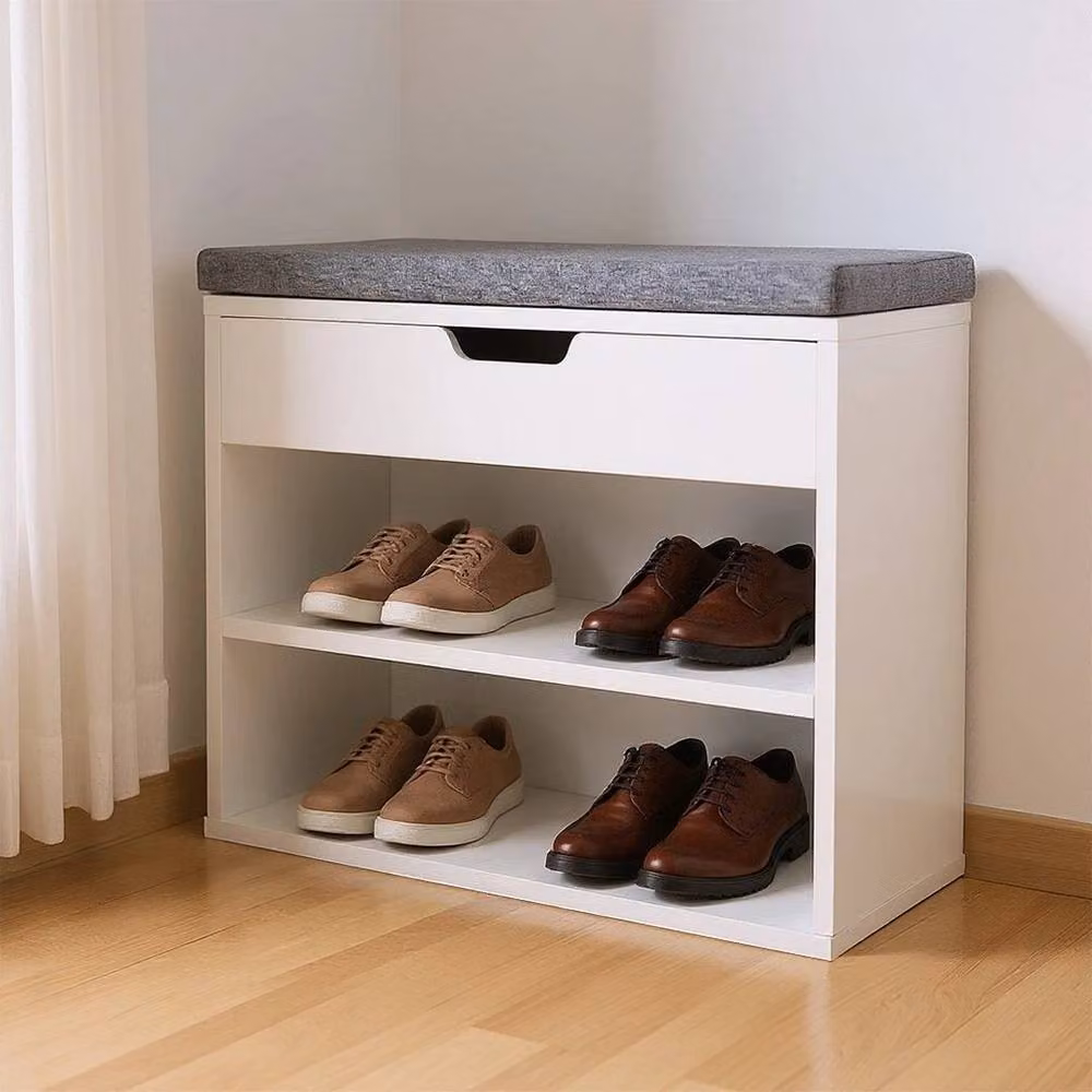 KORVIXA 3 Tier Shoe Rack Bench and Hallway Storage Seat Organizer in White and Multicolour, W/D/H: 100 x 100 x 100 cm – 2