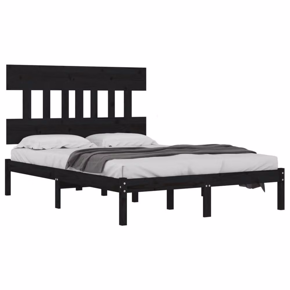 Berkfield Home Black Solid Pine Wood Bed Frame W/D/H: 200 x 200 cm – 3