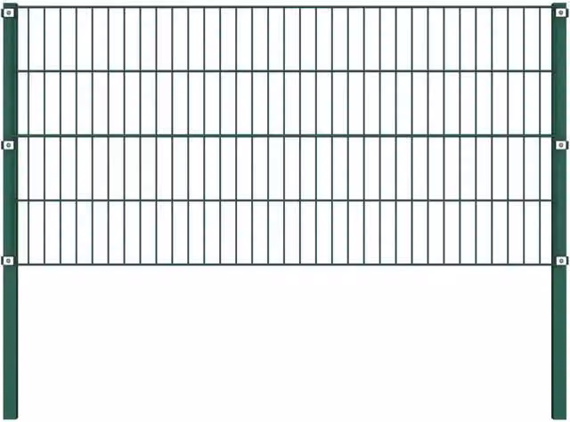 Berkfield Home Green Powder-Coated Steel Double-Bar Mat Fence Panel with Posts, W: 80 cm, H: 170 cm