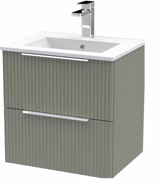 Balterley Tixall Fluted 2 Drawer Wall Hung Vanity Basin Unit in Satin Green, W: 50 cm – 1