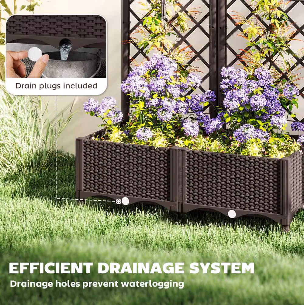 STILVORA Raised Garden Bed with Trellis in Brown, W/D/H: 123 x 80 x 40 cm – 4