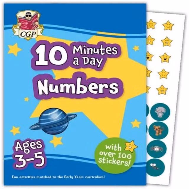 CGP Books 10 Minutes a Day Numbers for Ages 3-5 with over 100 stickers, Multicolour