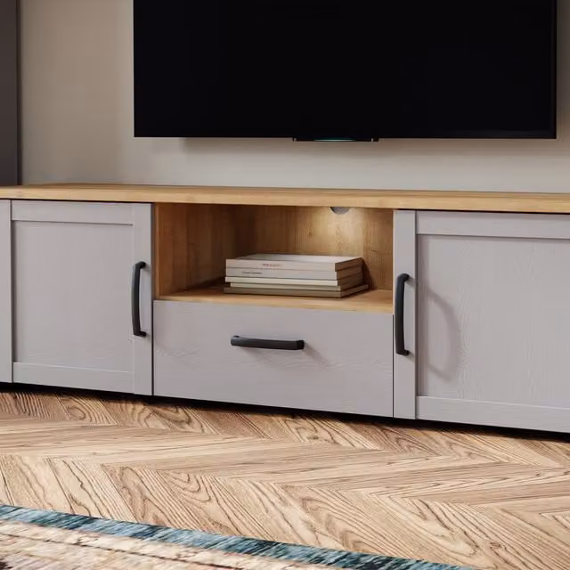 Furniture To Go Bohol Modern TV Unit with Integrated LED Light in Riviera Oak and Grey Oak