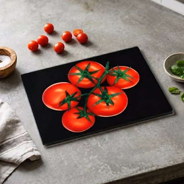 Orsina Black Rectangular Glass and Plastic Chopping Board with Non-Slip Feet