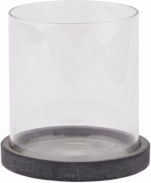 Lemon Pavilion Amalfi Hurricane Lantern in Grey Ceramic and Glass, W: 14 cm, D: 14 cm, H: 14 cm