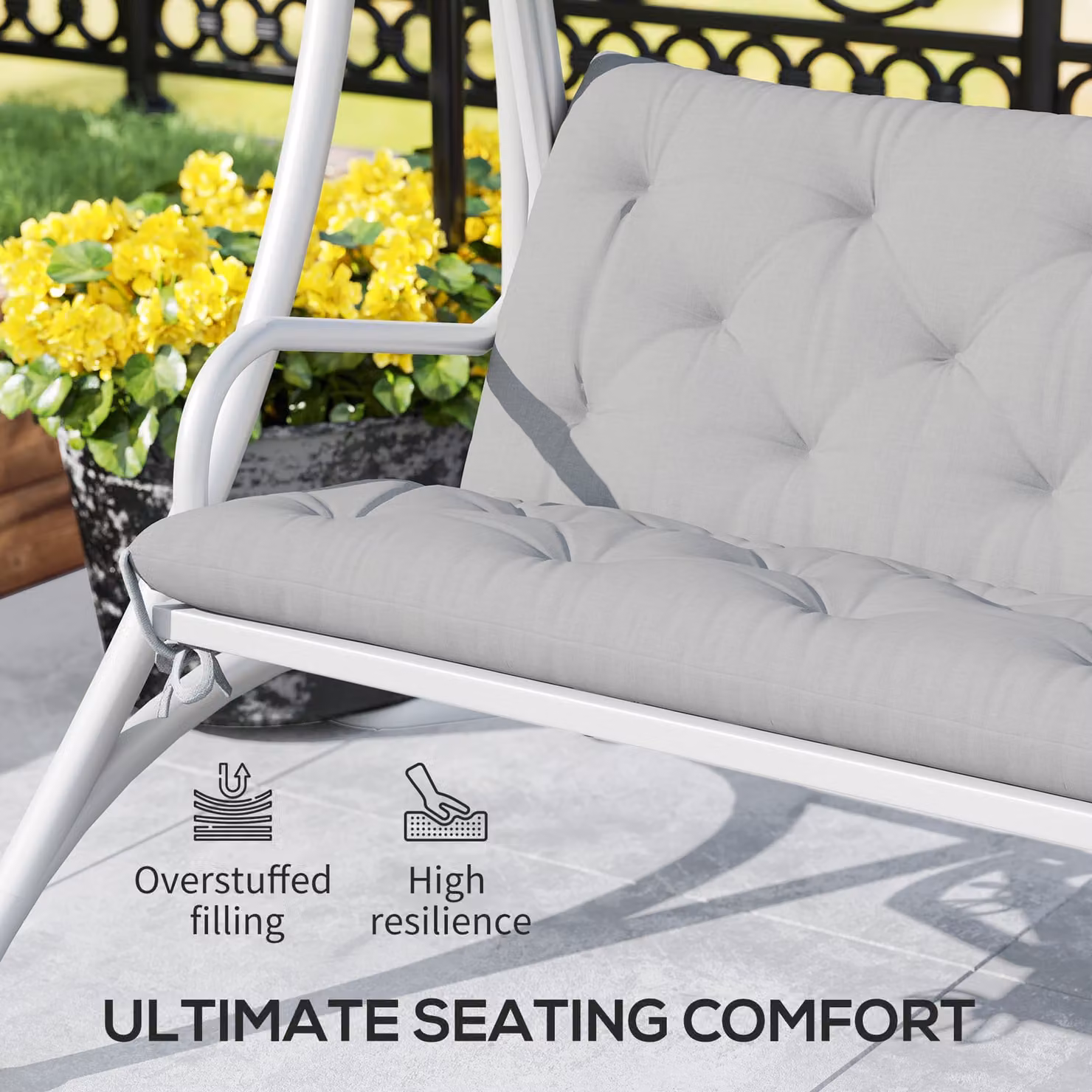 Outsunny Three-Seater Rectangular Bench Cushion in Grey Polyester with Water-Repellent Fabric – 4