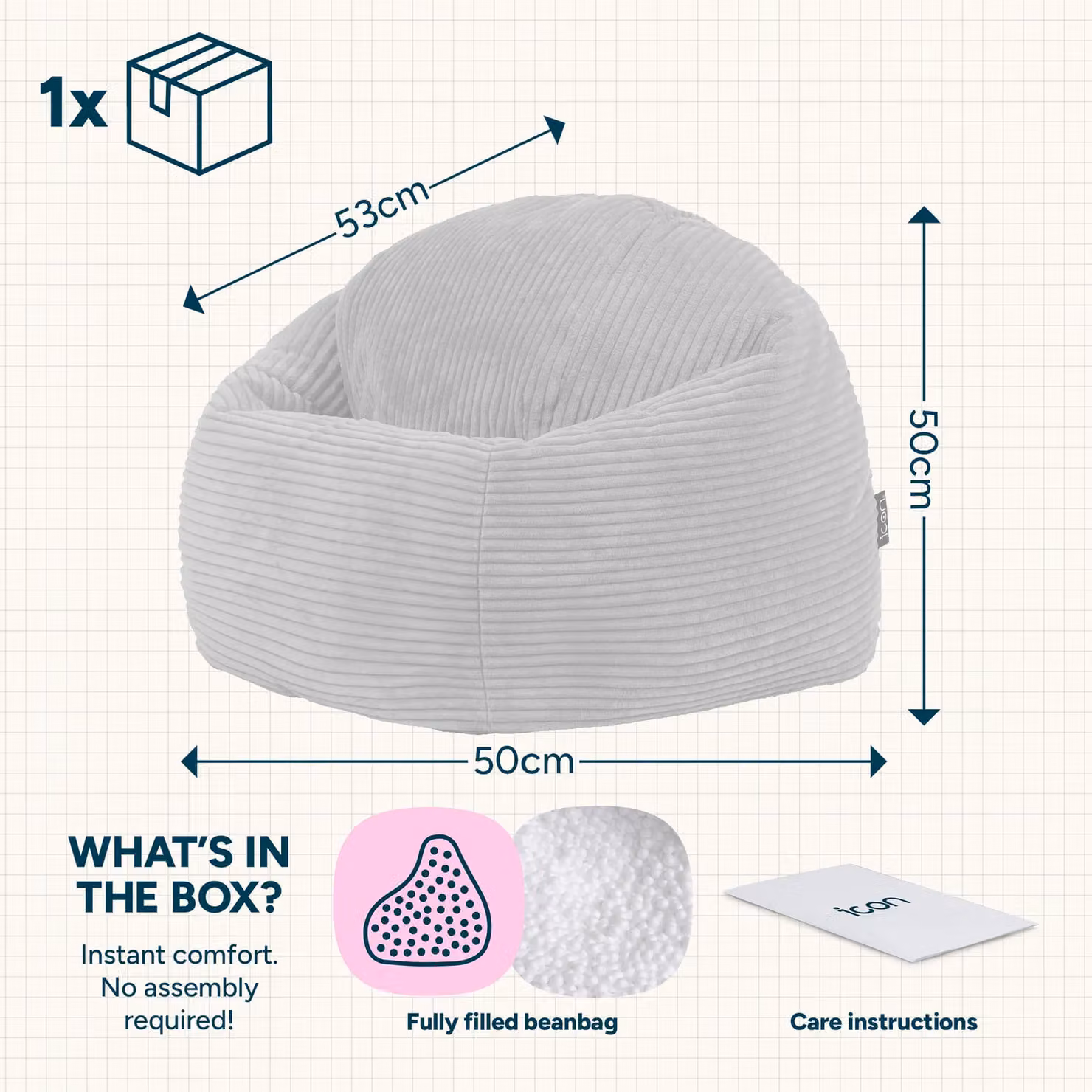 icon Kids High Rest Corduroy Beanbag in Light Grey – 2