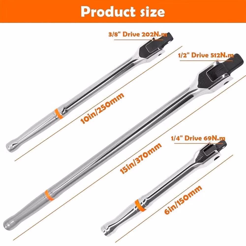NESTLUNE 3 Piece Flexi Head Power Breaker Bar Wrench Set in Silver, W: 10000 mm, H: 520 mm – 2