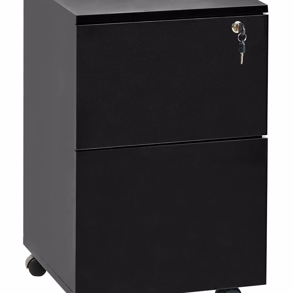 Wyld and Coco Black Wood Mobile Office Storage Unit with Lockable Drawers and Castors – 2