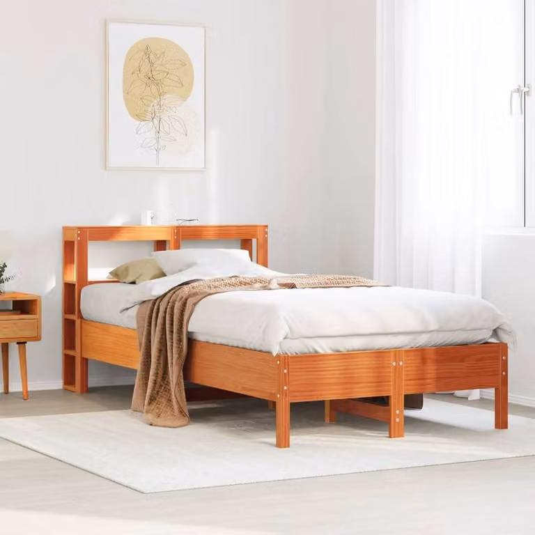 Berkfield Home Small Single Solid Wood Pine Bed Frame in Waxed Brown