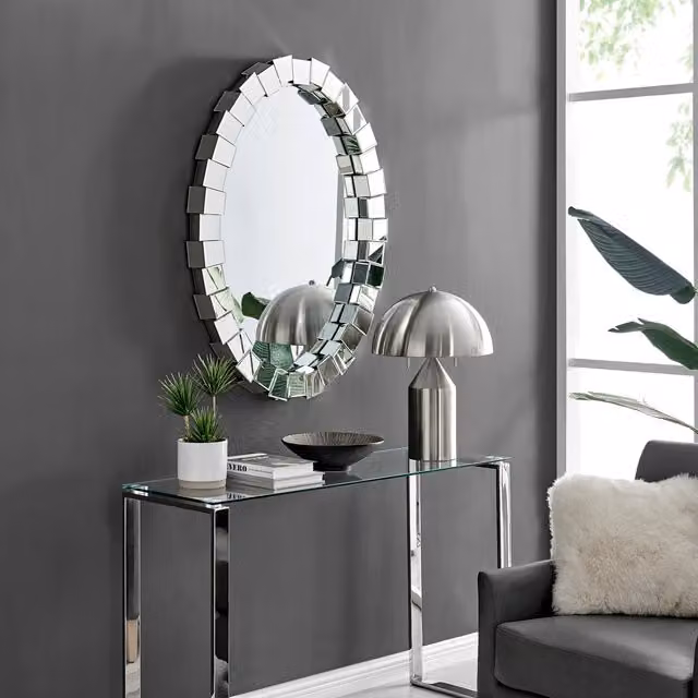 FurnitureboxUK Venus Multi Faceted Medium Oval Wall Mirror in Silver