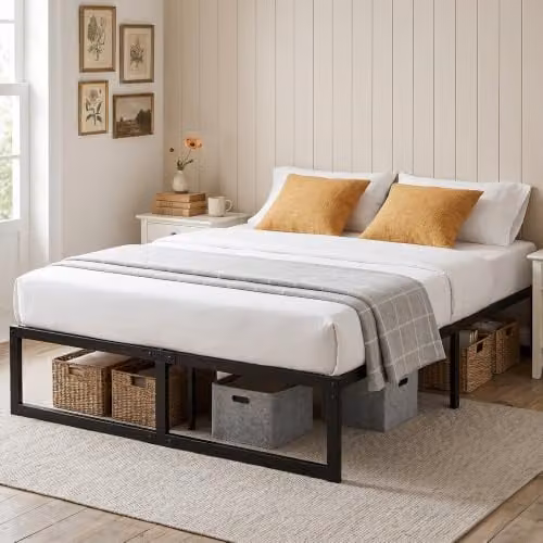 HOMCOM Double Bed Frame with Underbed Storage, Black, W/D/H: 140 x 200 x 32.5 cm