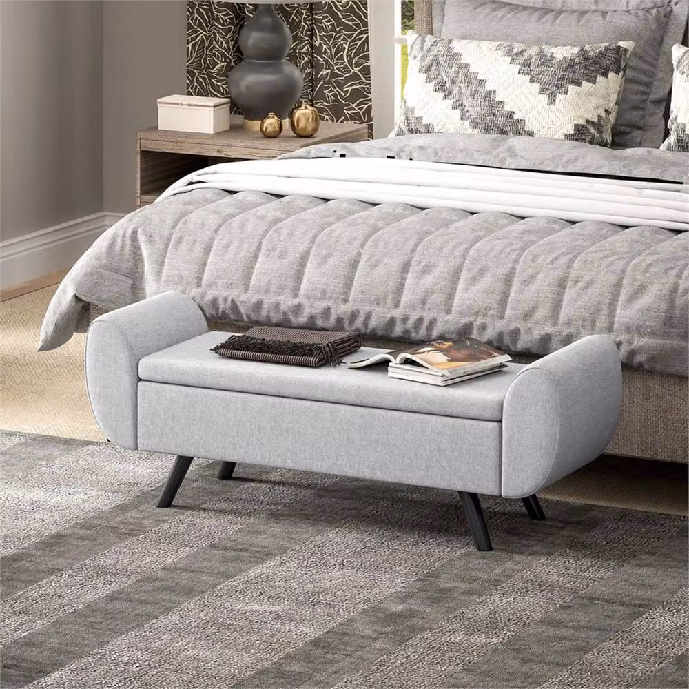 KORVIXA Upholstered Linen Storage Bench in Grey – 2