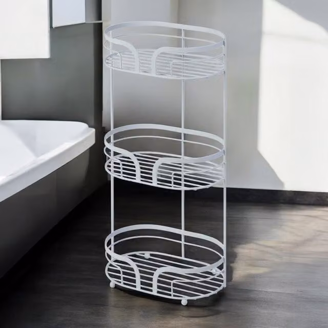 Showerdrape Dante Freestanding 3-Tier Metal Floor Caddy in White