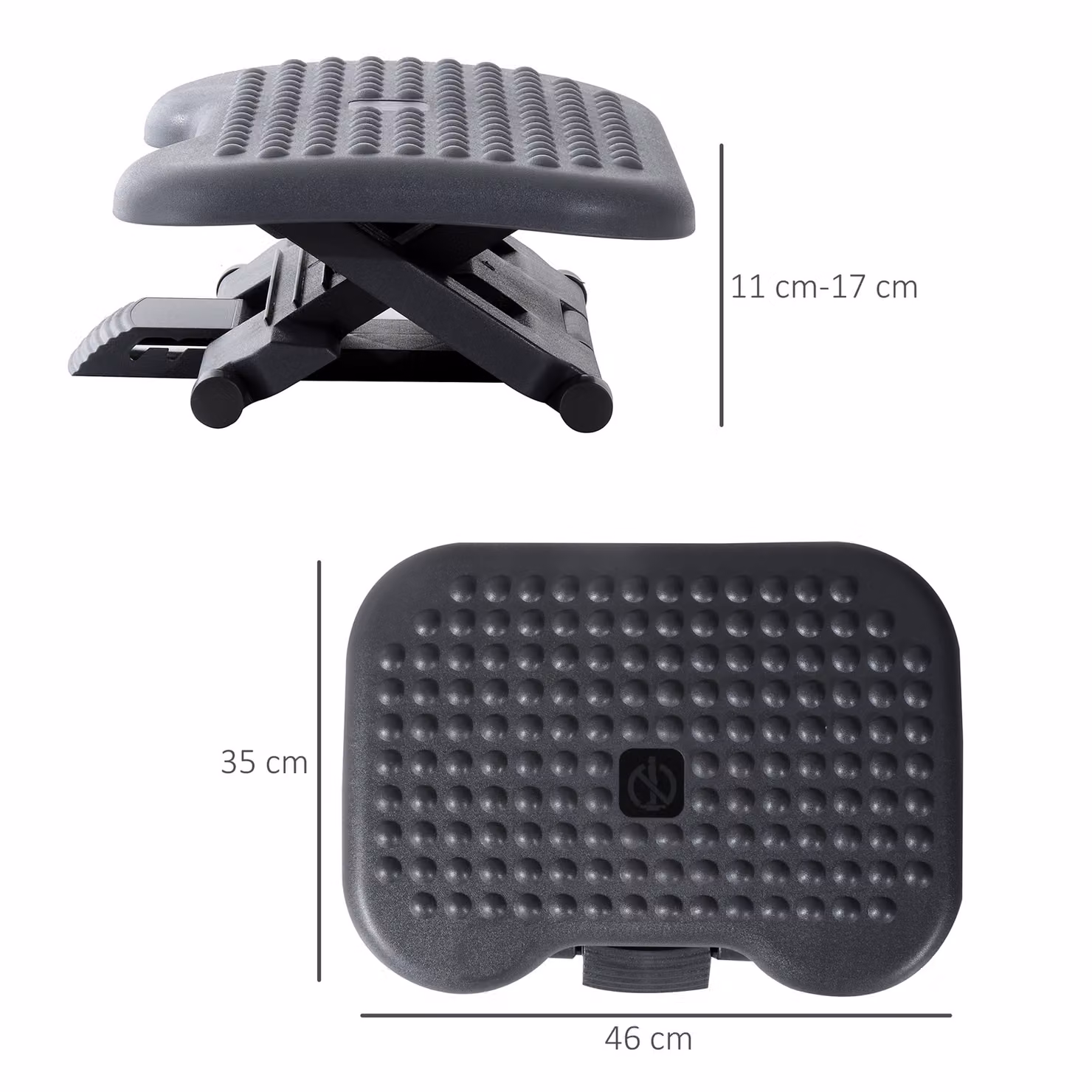 HOMCOM Ergonomic Adjustable Height and Angle Tilting Footrest for Home Office in Black or Grey – 4