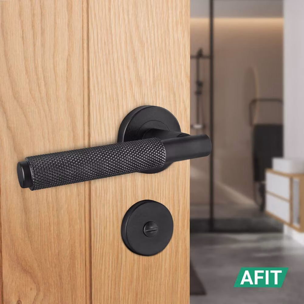 AFIT Dixon Range Matt Black Knurled Internal Bathroom Door Handle, W: 15 cm x H: 15 cm – 5