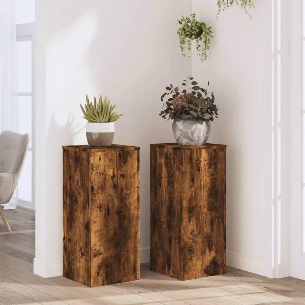 Berkfield Home Set of 2 Modern Plant Stands in Smoked Oak Brown, W/D/H: 30 x 30 x 70 cm – 2