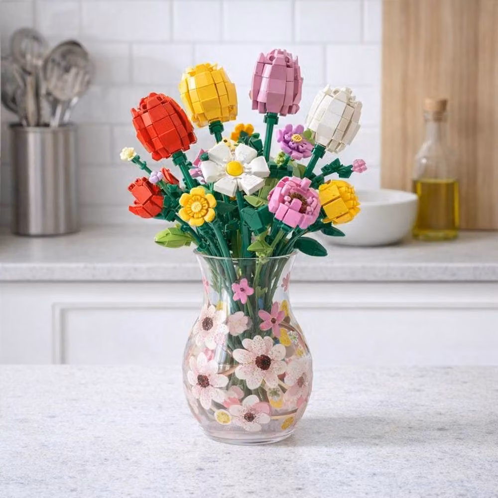 Lesser & Pavey Lynsey Johnstone Blossom Hand Painted Pink Floral Glass Tabletop Vase, H 17.0 cm x W 11.0 cm x D 11.0 cm – 2