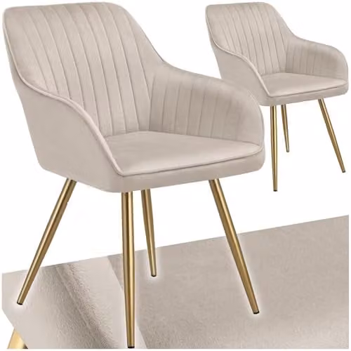 tectake Set of 2 Modern Velvet Dining Chairs with Gold Metal Legs in Taupe