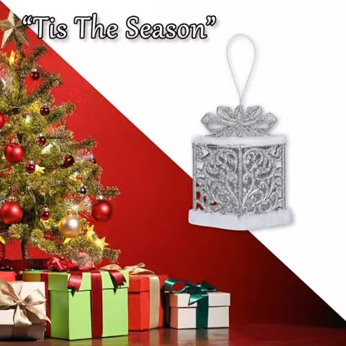 VFM e-Store Silver Geometric Gift Box Hanging Christmas Decoration, W: 13 cm, H: 12 cm – 5