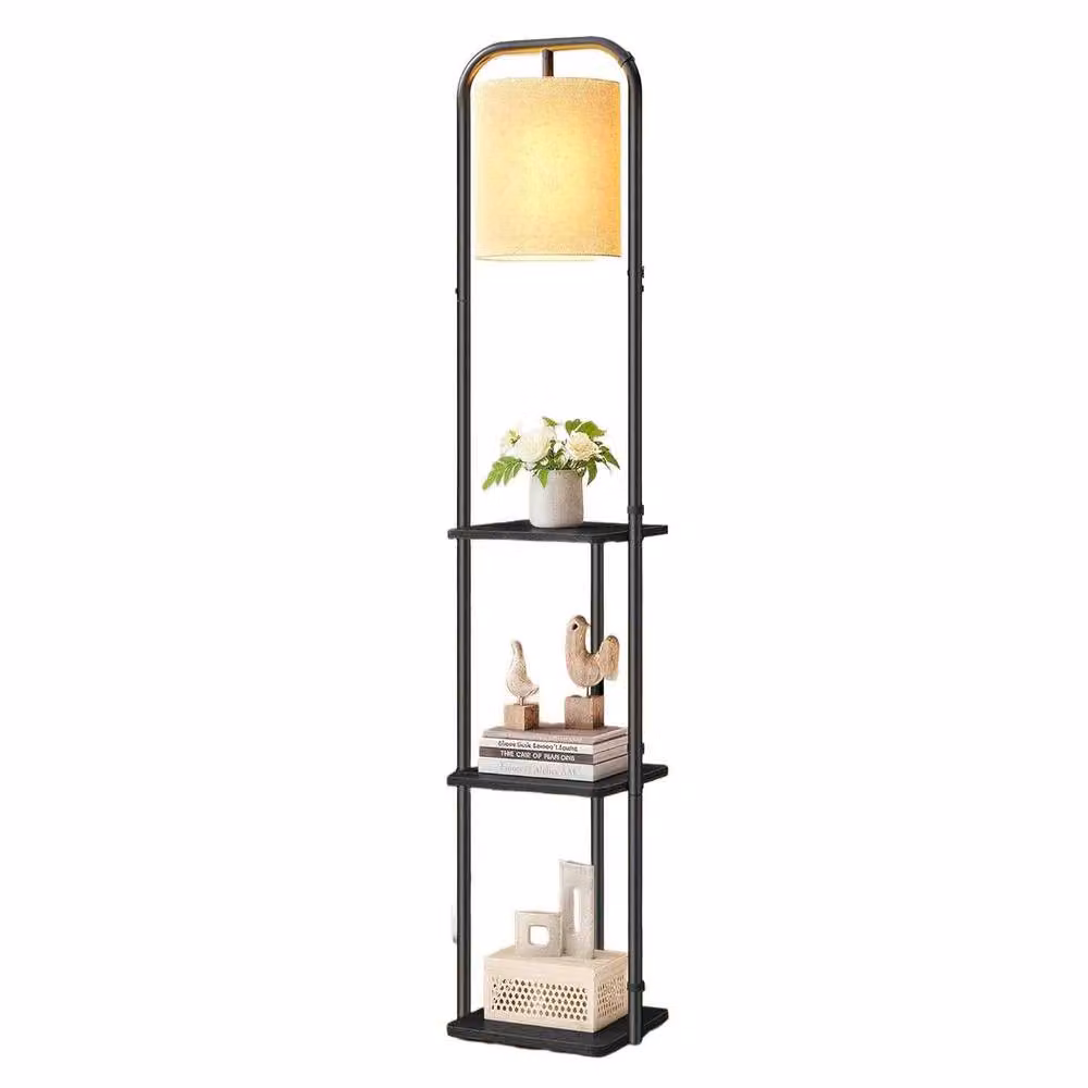 The Bazaarist Black Floor Lamp with Storage Shelves and LED Bulb – 2