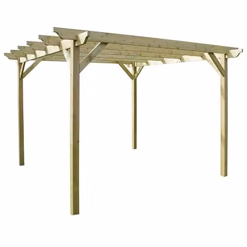 Buttercup Farm Rustic Wood Garden Pergola in Green, W: 480 cm, D: 240 cm, H: 270 cm