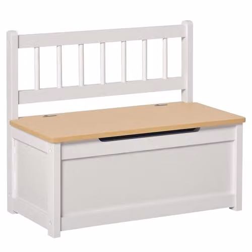 HOMCOM 2-in-1 Wooden Toy Box and Seat Bench Storage Organiser with Soft-Close Lid, White, W: 60 cm, D: 30 cm, H: 50 cm – 1