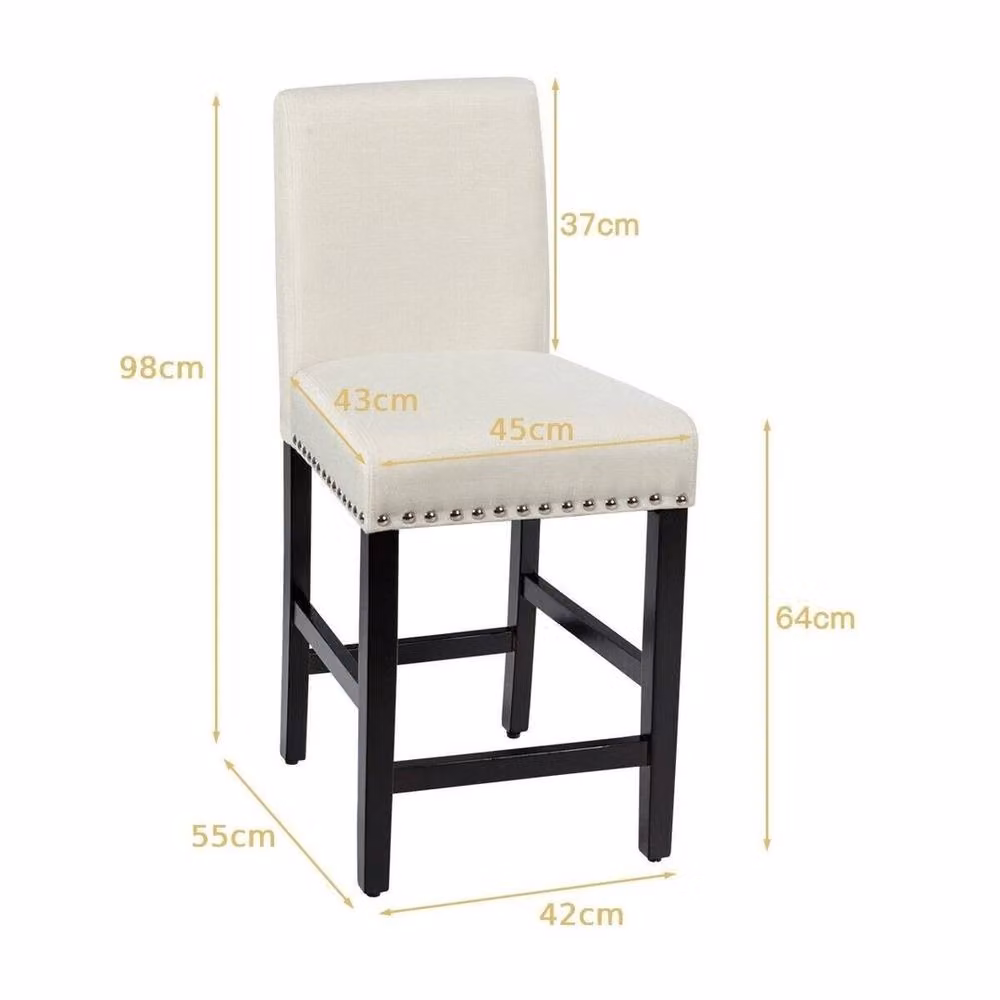 KORVIXA 2-Pack Mid-Century Beige Fabric Counter Height Bar Stools with Rubberwood Legs – 2
