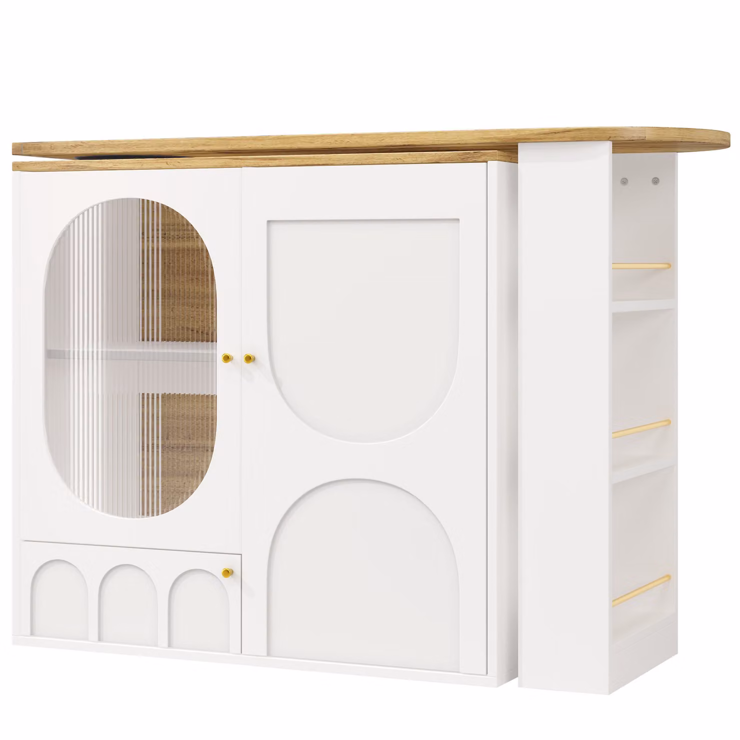 Aosom UK White Rotating Bar Table with Storage Shelves and Metal Handles, H 105 x W 204 x D 39 cm – 2
