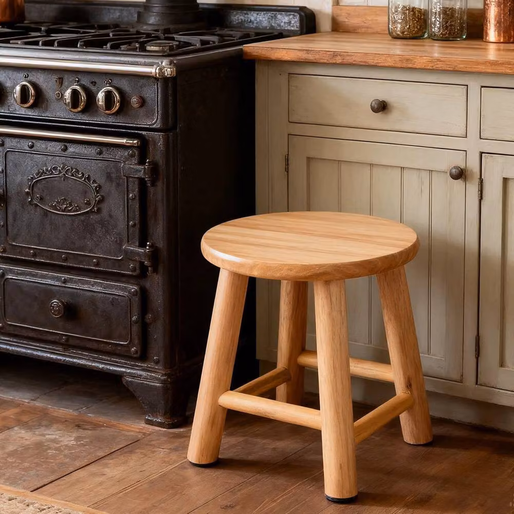 FLAVORA Small Round Wooden Step Stool in Beige – 2