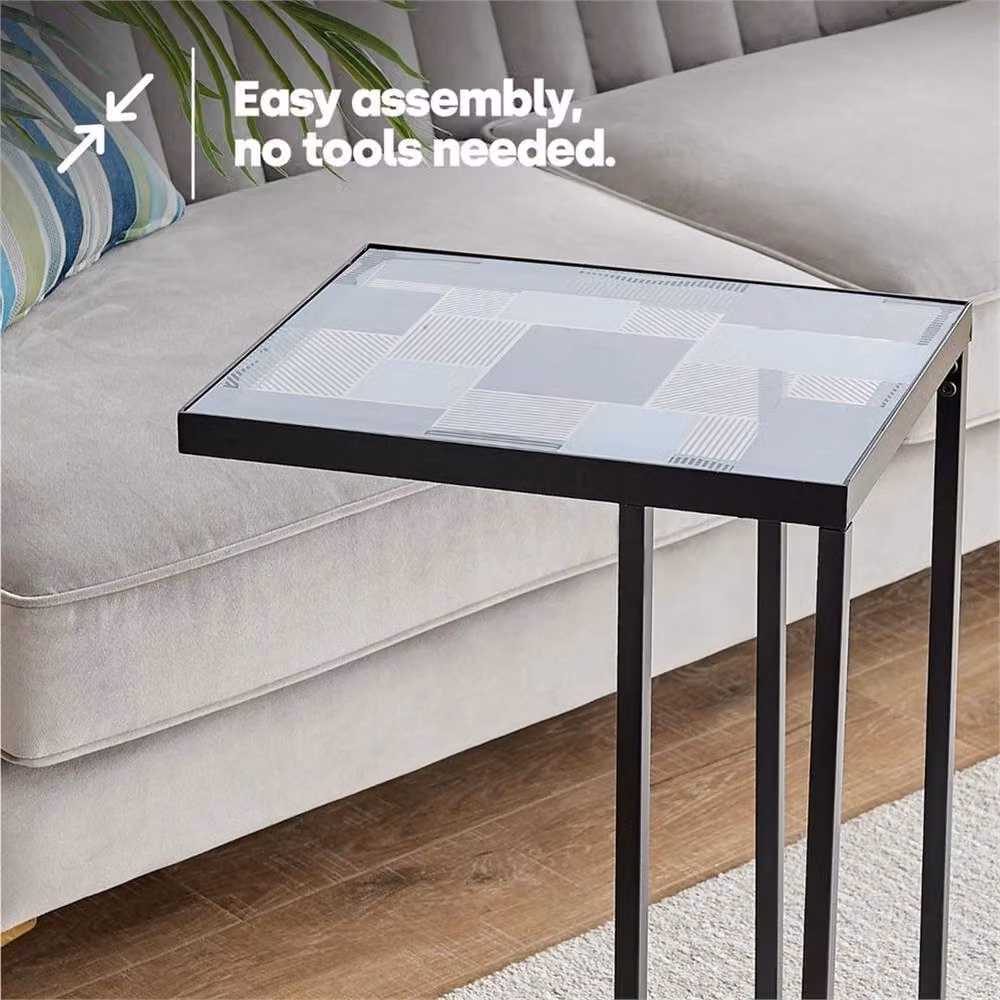Nordara Geometric Glass Laptop Side Table in Black – 4