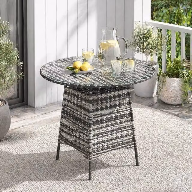 STILVORA Grey Modern Bistro Table with Glass and Metal Design – 1