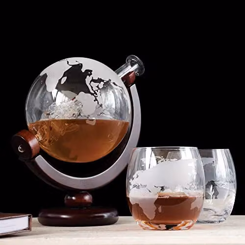 Connoisseur Creations Globe Decanter and Tumbler Drinking Set in Transparent Multicolour Glass – 5