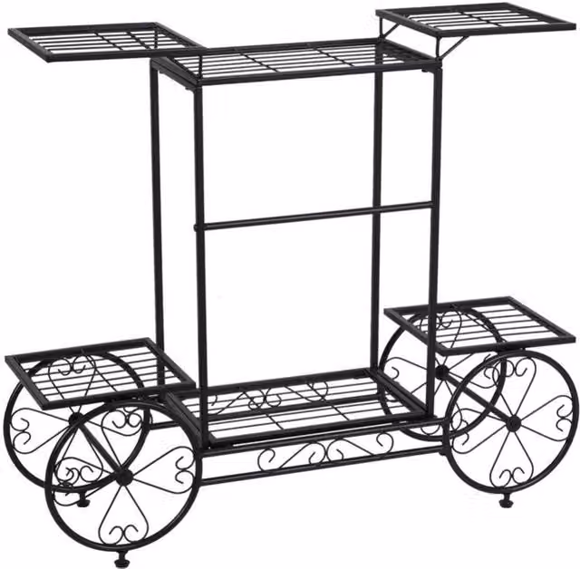 NESTLUNE Rustic 6-Tier Metal Garden Cart Stand in Matt Black, W/D/H: 100 x 15 x 15 cm – 1