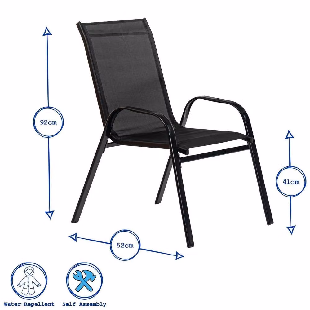 Harbour Housewares Texteline Canvas Garden Chairs, Pack of 6, Black – 3