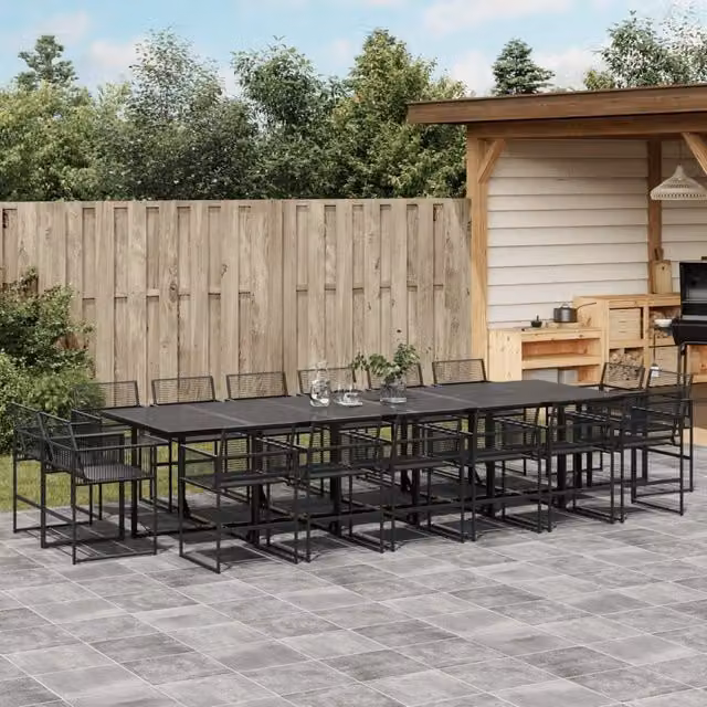 Berkfield Home 17 Piece Modern Black Poly Rattan Garden Dining Set with Glass and Metal Details – 1