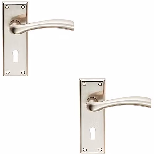 Loops 2 Pack Chunky Curved Tapered Handle on Lock Backplate in Brushed Silver, W: 150 mm x H: 50 mm