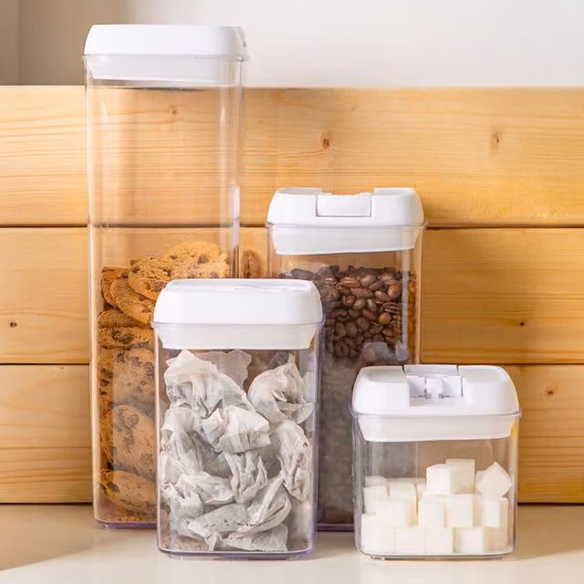 Argon Tableware 14pc Set of White Plastic Stackable Food Storage Containers with Clip Flip Locks