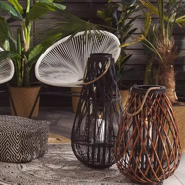 Wyld and Coco Willow Lantern in Brown with Rope Handle, Height: 60 cm – 1