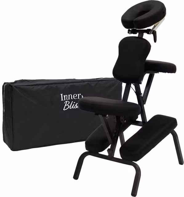 Inner Bliss Adjustable and Foldable Massage Chair with Carry Bag, Black