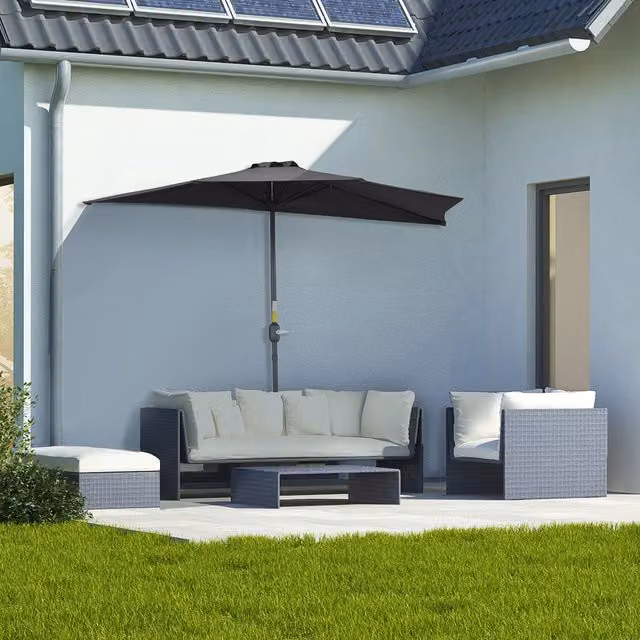 Outsunny Black Wall-Mounted Balcony Half Parasol